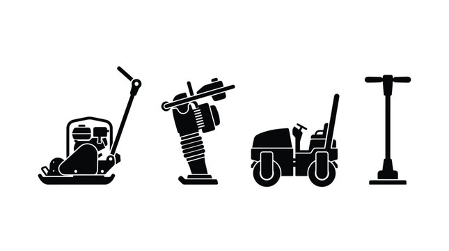 Construction Equipment Silhouettes On A White Background