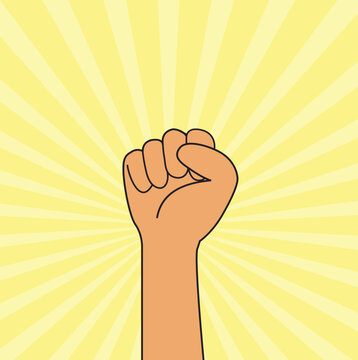 Raised Fist with Yellow Sunburst Rays Vector Illustration.

