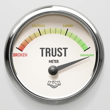 Trust - trust meter at maximum. High and rising values of trust. Meter needle reaching unshakable levels. Trust values off the charts. (No AI, made by humans for humans).