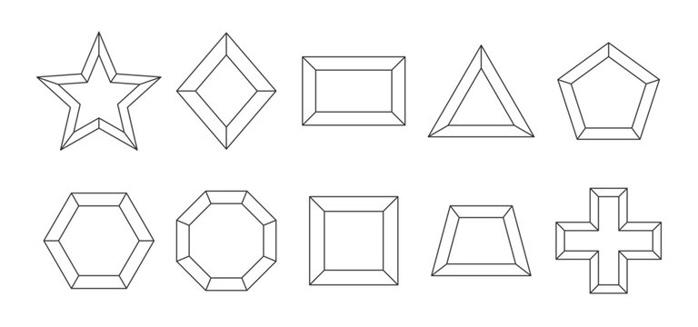 Geometric Shapes Outline Set with Beveled Edges Vector Illustration