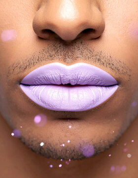  High contrast lilac lisptick on a dark skinned person's lips. Ai