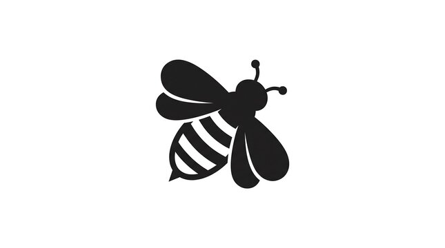 Minimalist honey bee icon, black bumblebee silhouette on white background, simple flying insect logo for organic honey branding