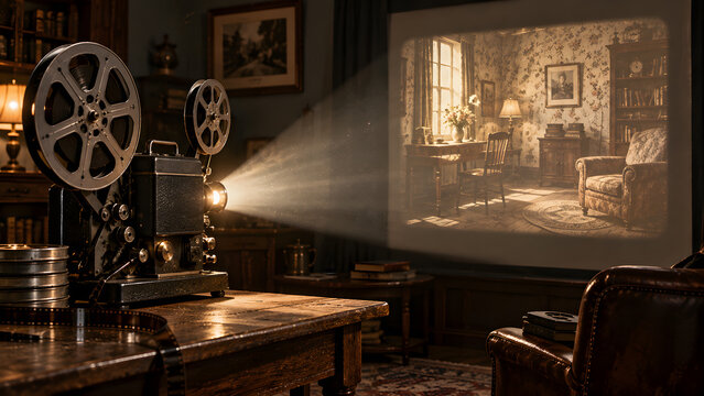 Vintage Film Projector with Warm Cinematic Projection