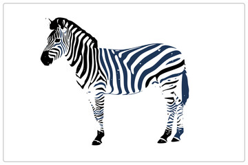 Fototapeta premium Navy/black stencil of a striped equine. Isolated wildlife glyph for nature apparel or branding.