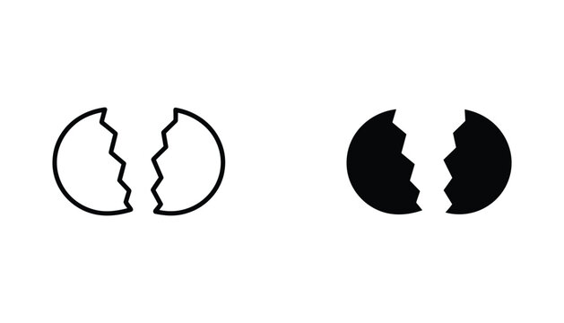 Broken egg vector icon isolated on white Black and white outline line art and solid glyph silhouette