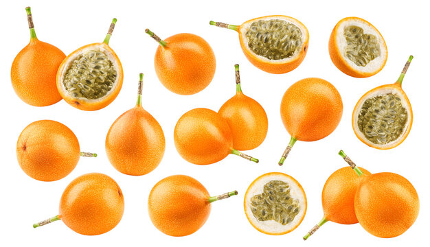 Granadilla or yellow passion fruit isolated, full depth of field
