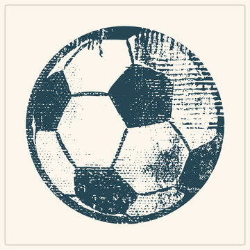 Grunge stencil football graphic. Dark blue ink on off white with distressed textures, halftone speckles, and rough edges simulating a screen printed effect for a retro athletic look.