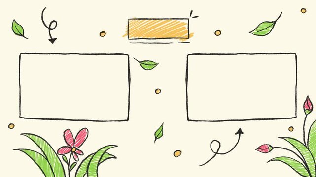Hand drawn floral frame template with empty text boxes for creative presentation design.