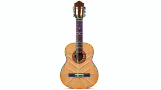 A beautiful wooden acoustic guitar isolated on a clean white background for music projects.