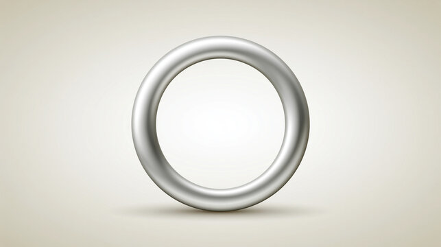 Metallic silver ring on neutral background. Polished chrome circle element. Minimalist steel hoop for jewelry design or logo framing.