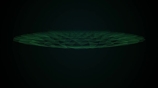 Abstract digital green wireframe mesh structure on black background