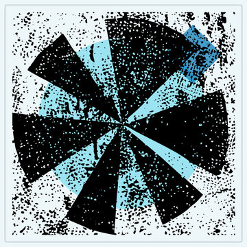 "A distressed pinwheel (whirligig) bursts with black grunge rays and a speckled half circle. This cutout windwheel suits bold retro graphics and abstract logos."