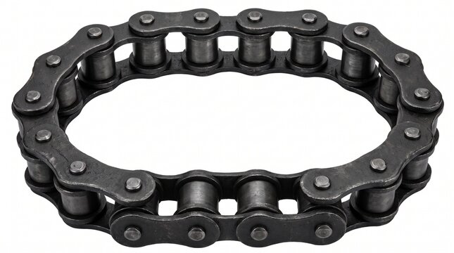Industrial Steel Roller Chain Loop Isolated on White Background