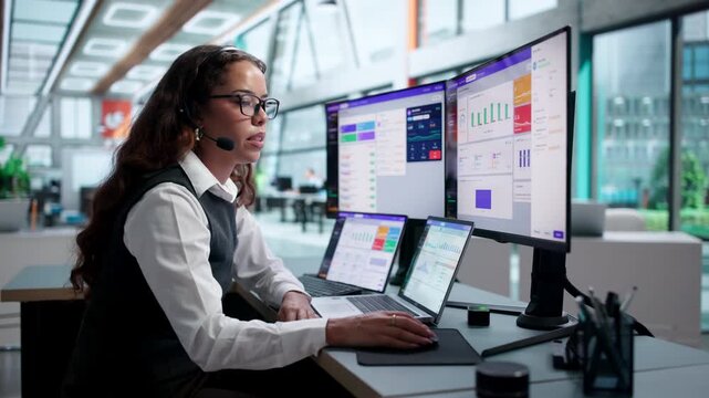 Customer Service Agent Managing Inbound Calls On Computer