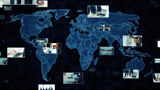 World map and business setting. Global, management, strategy, information, data, economy, finance, politics, marketing.