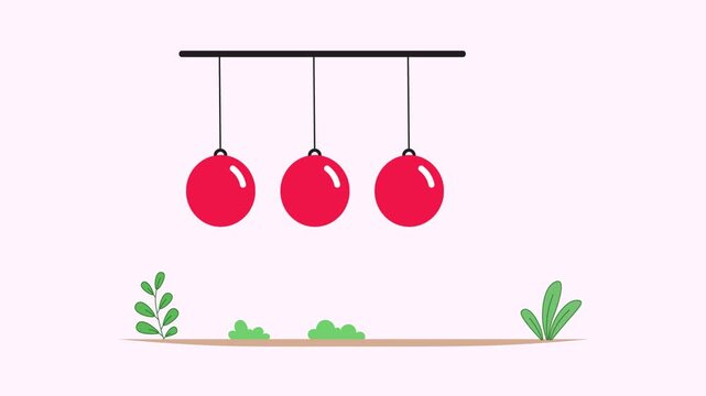 Animated Colorful Balloons Swinging Gently with Swaying Grass and Plants, Simple Outdoor Garden Scene, Minimal Flat 2D Motion Graphics Illustration with Pastel Background.