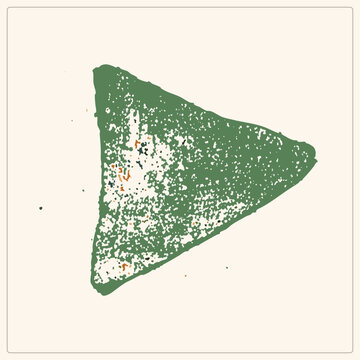 Rough stamp style right pointer, also called an arrowhead or forward wedge, printed in distressed forest green. This tri glyph carries a vintage stencil texture with speckle flecks for a hand printe