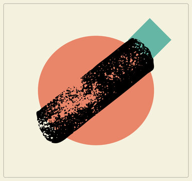 "A gritty stogie in speckled black ink a sun disc, tipped with a mint filter like a cig. Retro flat shapes meet distressed stencil texture in this mid century cutout graphic."