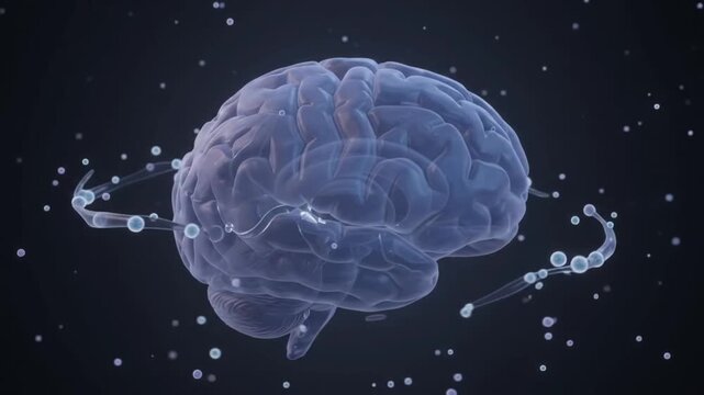 Digital Human Brain with Neural Networks and Glowing Particles Science Concept