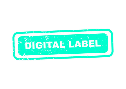 Digital label stamp with vintage grunge effect in turquoise illustration