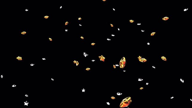 Golden and White Star Confetti Falling on Transparent Background. Motion looping animation