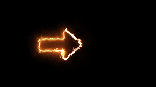 Flaming fire arrow pointing to the right on a black background an symbol