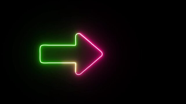 Green and pink neon arrow pointing right on a dark background a sign shifting