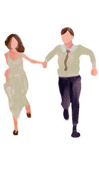 Romantic Bride and Groom Running Watercolor Illustration for Wedding Elopement Aesthetic Clipart Bundle