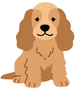 Cute cartoon Cocker Spaniel puppy sitting isolated on white background