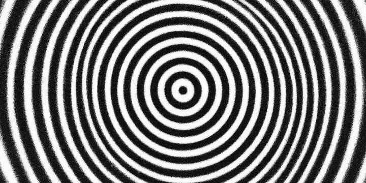 Black and white circular hypnotic pattern with concentric rings and optical illusion effect.