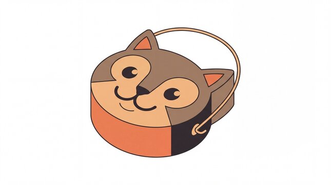 Vintage halloween cat head candy bucket illustration in mid-century modern isometric style