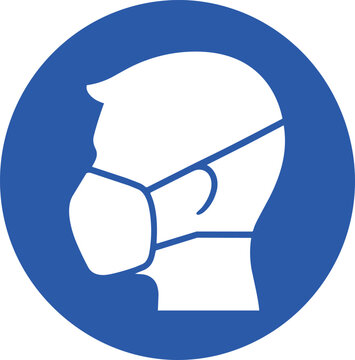 Mandatory face mask safety sign, blue respiratory protection icon, industrial PPE requirement vector for workplace health and safety ,Clean grouped each Icon