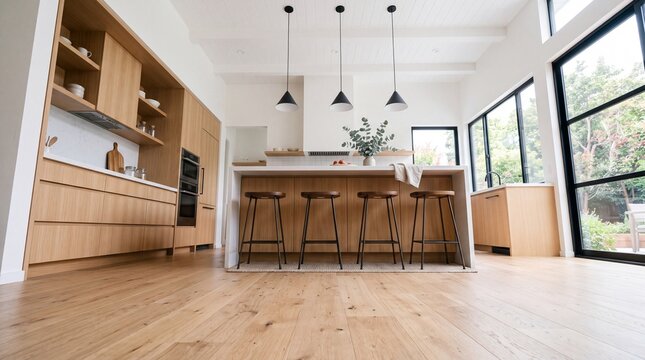 Modern Kitchen Interior with Island and Bar Stools