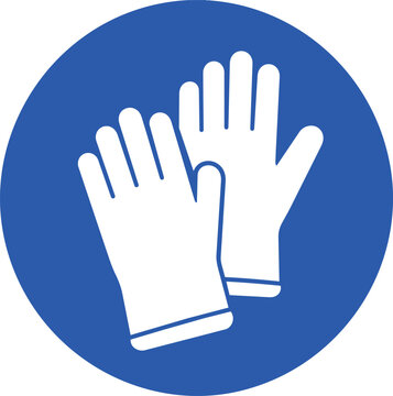 Safety gloves mandatory sign, protective hand wear icon on blue circle, industrial PPE equipment vector illustration ,Clean grouped each Icon