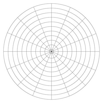 Radial Grid Template With Concentric Circles and Polar Chart Lines for Design, Diagrams and Targets