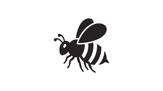 Minimalist honey bee icon, black bumblebee silhouette on white background, simple insect graphic for organic branding and nature logos