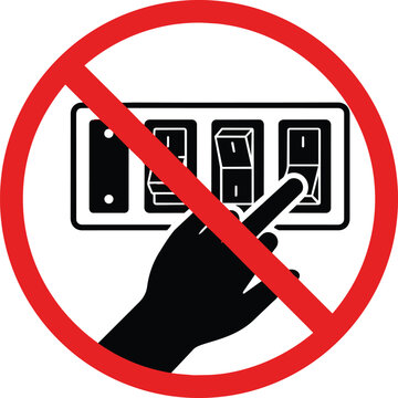 No Light Switch Icon, Prohibition Sign, Hand Forbidden to Touch Electrical Control Panel, Safety Warning Vector ,Clean grouped each Icon