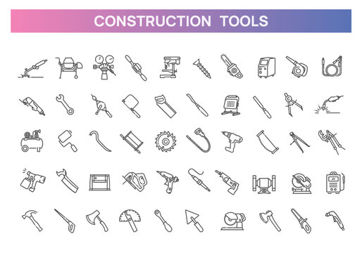 Tool and Instrument line icons set. Vector icons set