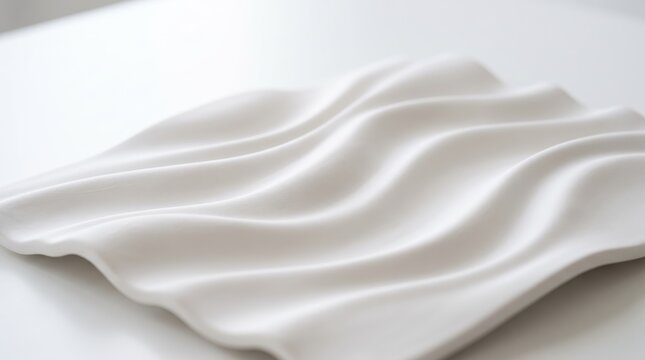Abstract texture of smooth white fabric or silk cloth draped in soft flowing waves and folds on a clean, creating a minimalist pattern suitable for luxury branding, spa wellness