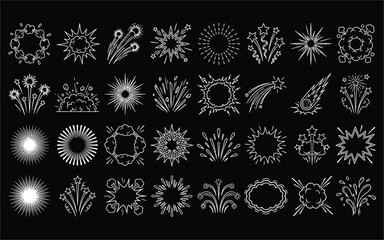 Explosion and firework effect line icons featuring abstract sparks and festive blast shapes. © PNG world