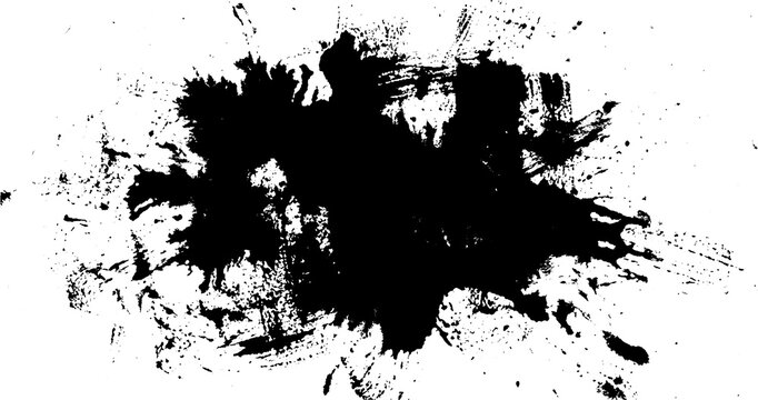 Abstract halftone texture background. A massive central ink blot spreads outward with jagged edges like an explosive dark stain or splash.