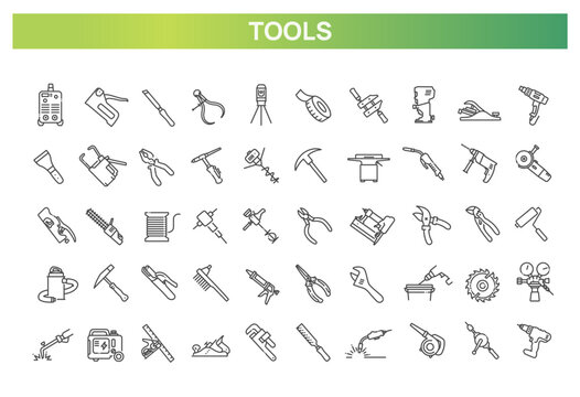 Tool and Instrument line icons set. Vector icons set