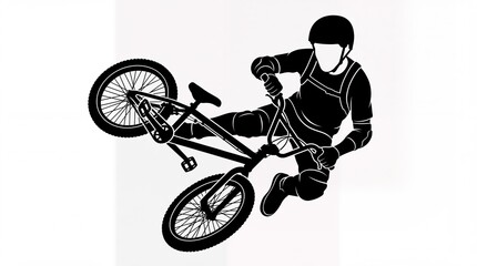 Fototapeta premium Black and white illustration of a BMX rider performing an extreme stunt jump in midair