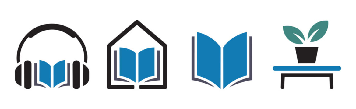 Creative brand identity logo templates representing modern online learning home study ebook reader application development and organic growth through knowledge.