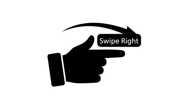 Hand gesture icon with Swipe Right text and arrow for mobile app user interface design.