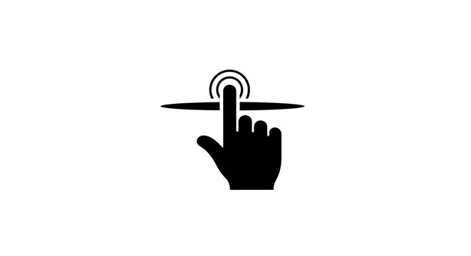 Hand finger pressing button icon for touch screen interface and digital user interaction