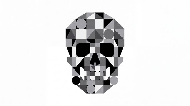 Abstract geometric skull mosaic illustration in monochrome bauhaus style