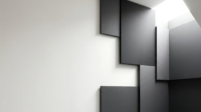 Rectangular panels arranged on a white wall create a minimalist architectural composition geometric abstract architecture modern structure