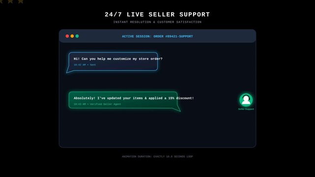 Animated Chat Interface Showing Live Customer Support Messaging Service For E-Commerce Businesses