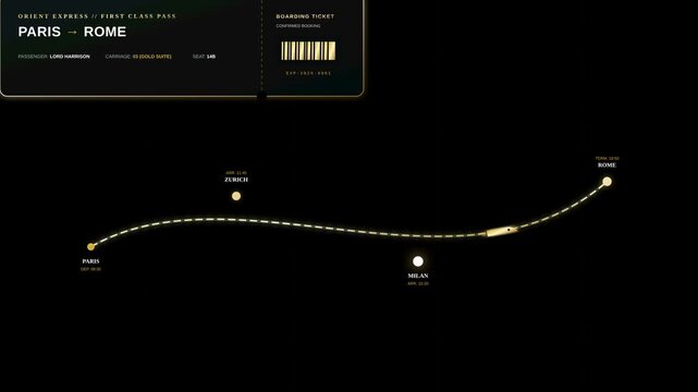 Animated Train Route Map Showing Luxury Travel Journey From Paris To Rome On A Dark Background